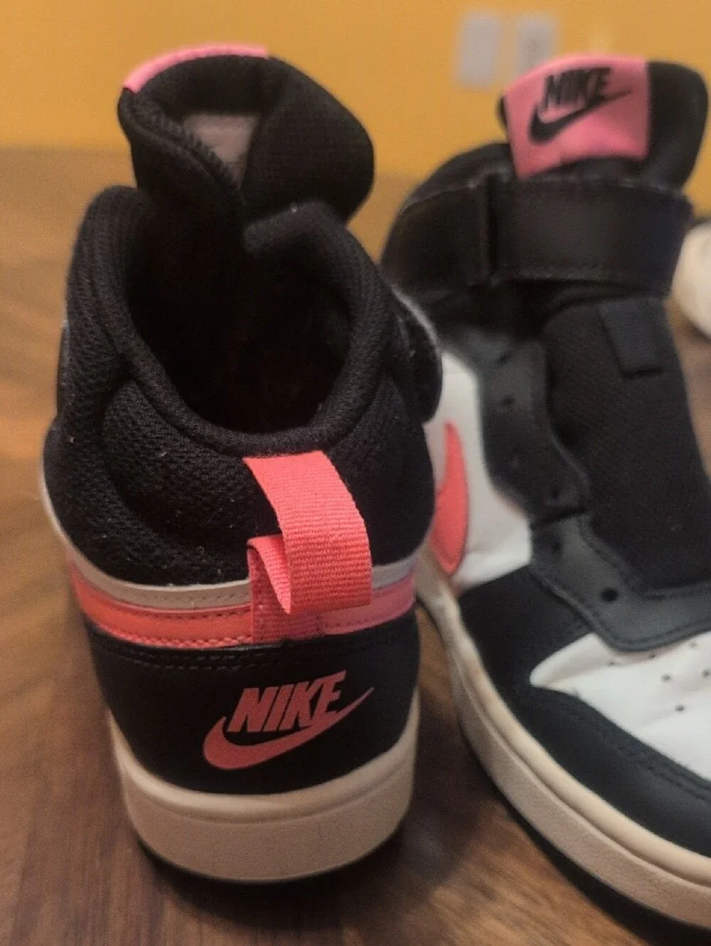 Nike Kids High-Top Sneakers in White, Black & Pink